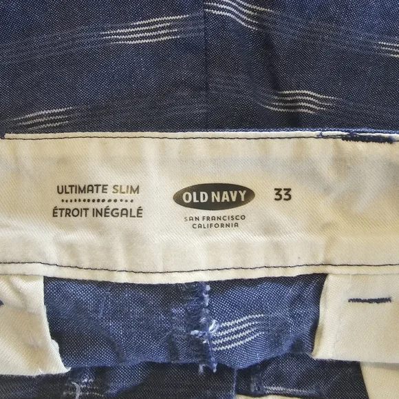 Old Navy Mens Ultimate Slim Blue W/White Heather Wave Design Linen Shorts Sz 33 - Picture 10 of 14